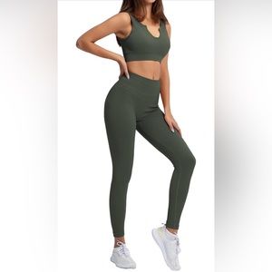 New Sunzel Ribbed Seamless Workout/Yoga Set Size Medium Chocolate Brown